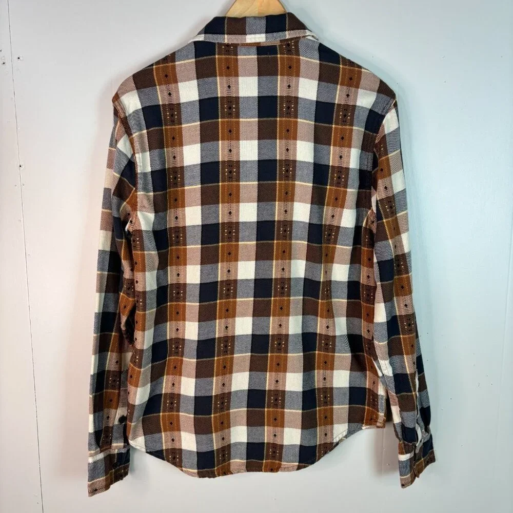 Frye Flannel Shirt Small Brown Plaid Long Sleeve Button-Up Cotton Men's - Picture 5 of 9